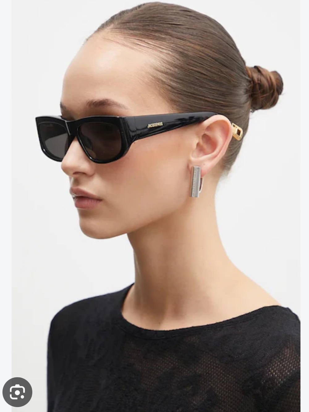 Jacquemus Black Pilota Sunglasses - Rectangular with Gold Accents